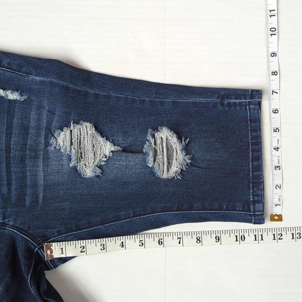 Hybrid & Co. Butt Lift Stretch Distressed Ripped Bermuda Jean City Shorts 3 Blue - Picture 13 of 13